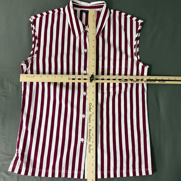 Lafayette 148 Women's 8 Top Sleeveless Button-Up Shirt Vertical Stripe Pocket - Picture 9 of 11